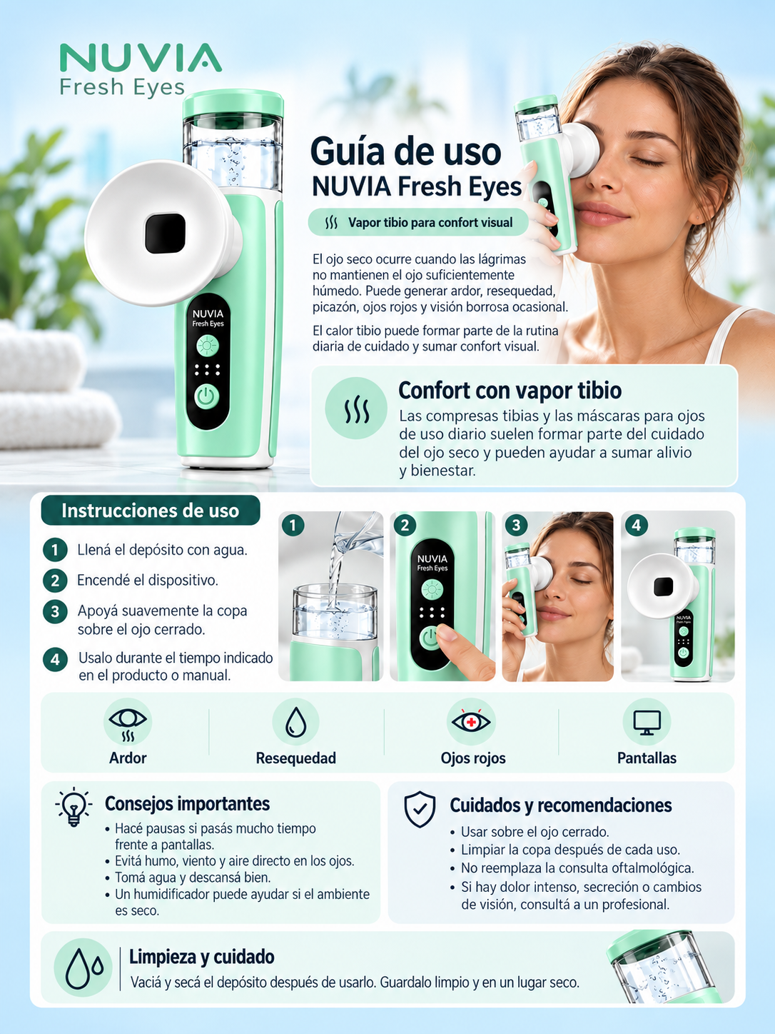 Guía de uso de Nuvia Fresh Eyes